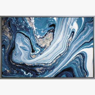 Olivia's Olivia's 'Blue Marble Swirl' - Framed Canvas - 62x102cm