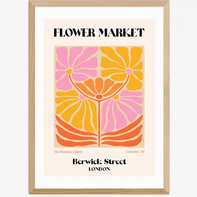 Olivia's Berwick Street Flower Market by Luxe Poster Co - A3 Oak Framed Art Print