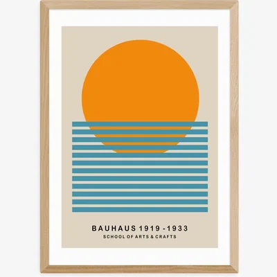 Olivia's Mid Century Sun Bauhaus by Luxe Poster Co - A3 Oak Framed Art Print