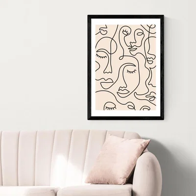 Olivia's Single Line Faces by Sundry Society - A2 Black Framed Art Print