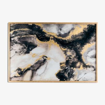 Olivia's Hill Interiors Marble Effect Black and Gold Glass Image in Gold Frame