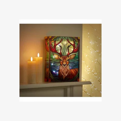 Downtown Premier Lit Stag Stained Glass - 21cm In Multicolour