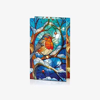 Downtown Premier Lit Robin on Branch Stained Glass - 21cm In Multicolour
