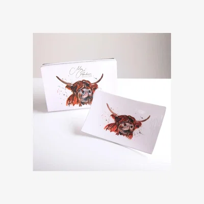 Downtown Tilnar Art Highland Cow Rectangle Platter In White