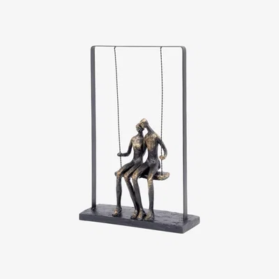 Downtown Libra Couple Sitting On A Swing Bronze Figurative Sculpture