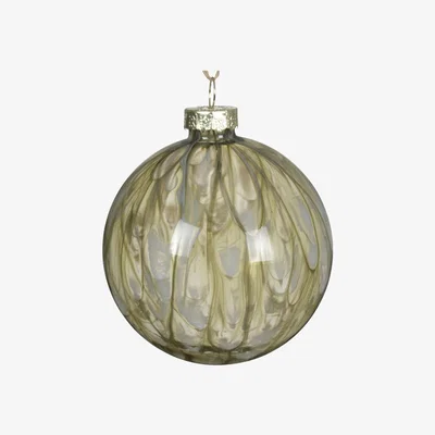 Downtown Decoris Glass Bauble With Painting 15cm - Rosemary Green