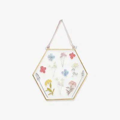 Oliver Bonas Gold & Glass Hexagonal Dried Flower Wall Hanging Small