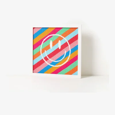 Oliver Bonas Rainbow Stripe Happy Face Beaded Framed Wall Art