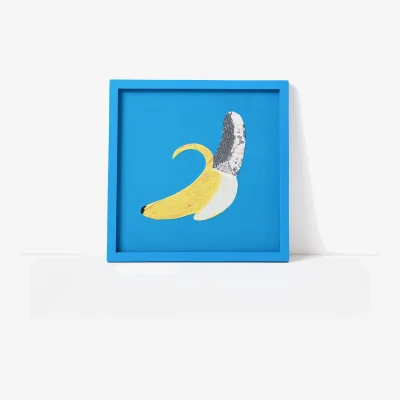 Oliver Bonas Banana Embroidered Sequin Blue Framed Wall Art