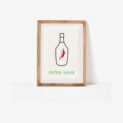 Oliver Bonas Extra Spicy Cream Embroidered Framed Wall Art