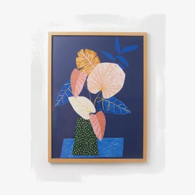 Oliver Bonas Iro Leaf Blue Framed Wall Art Large