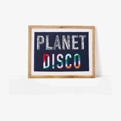Oliver Bonas Planet Disco Blue Sequin Framed Wall Art