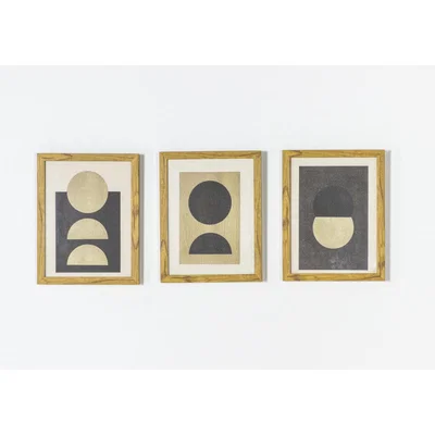 Perch and Parrow Trio of Geometric Neutral Framed Wall Art