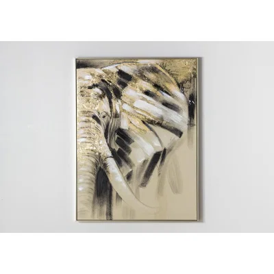Perch and Parrow Curious Elephant Abstract Framed Canvas