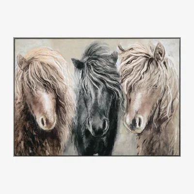 Perch and Parrow Shetland Ponies Framed Canvas Wall Art, Small