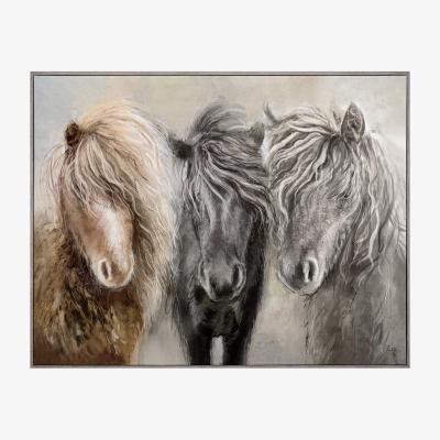 Perch and Parrow Shetland Ponies Framed Canvas Wall Art