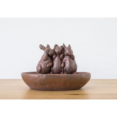 Perch and Parrow Three Happy Bunnies Birdbath