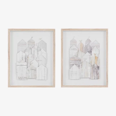 Perch and Parrow Beach Huts Wall Art, Set of 2