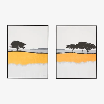 Perch and Parrow Golden Tide Framed Canvas, Set of 2