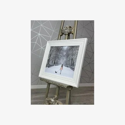 Pagazzi Snowy Dog Walk Liquid Art with White Frame 50x40cm
