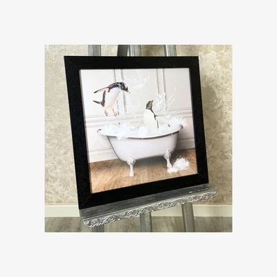 Pagazzi Penguins in the Tub Wall Art with Black Frame