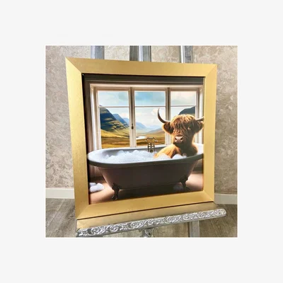 Pagazzi Highland Cow in the Bath Wall Art with Gold Frame