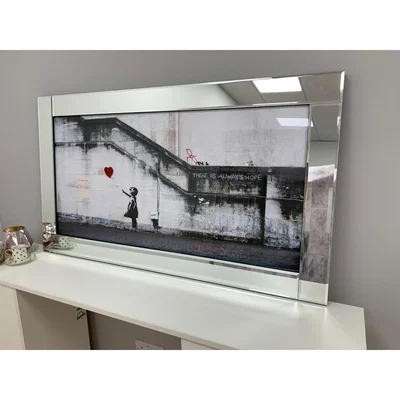 Pagazzi Banksy Heart Liquid Art with Mirrored Frame 67x117cm
