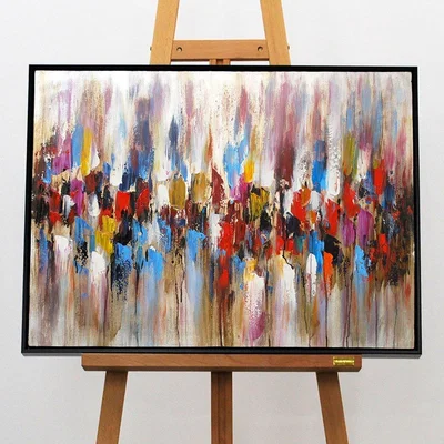 Pagazzi Colourful Crowd Multi Coloured Canvas with Black Frame 80x60cm