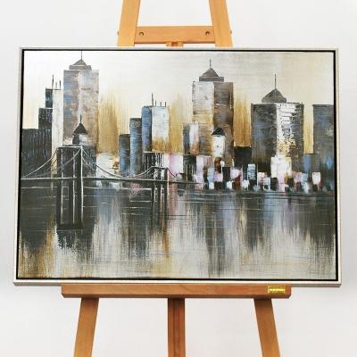 Pagazzi Cityscape Pink and Grey Canvas with Brushed silver Frame 60x80cm