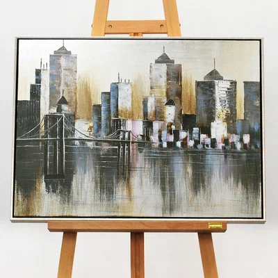 Pagazzi Cityscape Pink and Grey Canvas with Brushed silver Frame 60x80cm