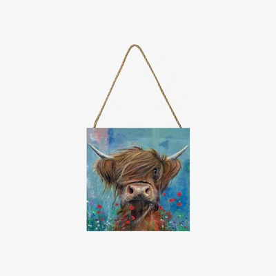 Pagazzi Bruce the Highland Cow Small Wooden Hanging Block