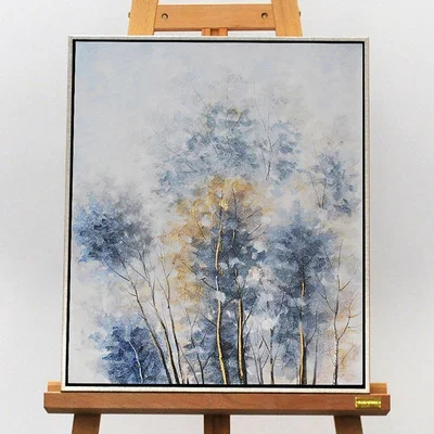 Pagazzi Tree Haze Powder Blue Forest Canvas with Brushed Silver Frame 50x60cm