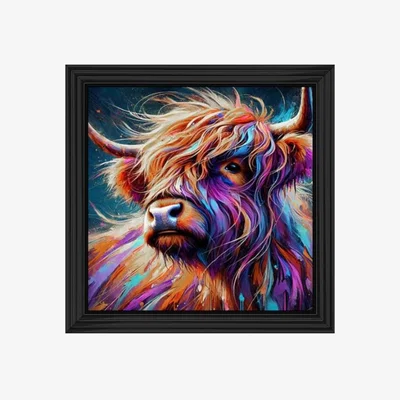 Pagazzi Vibrant Highland Cow Wall Art with Black Frame