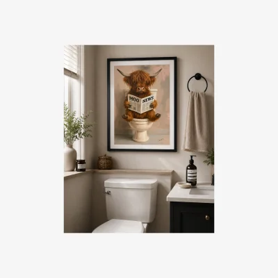 Pagazzi Moo News Highland Cow Bathroom Wall Art – 30x40cm