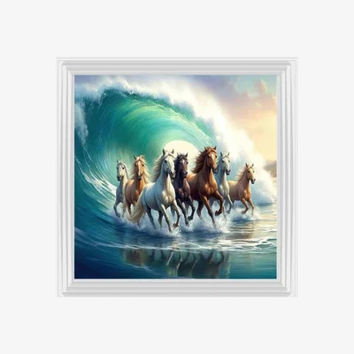 Pagazzi Tide Horses Wall Art with White Frame