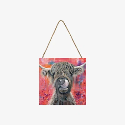 Pagazzi Brian the Highland Cow Small Wooden Hanging Block