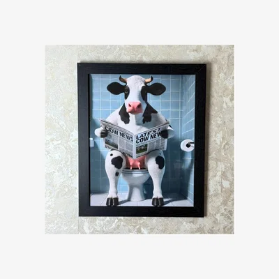 Pagazzi Lavatory Dairy Cow Wall Art with Black Frame