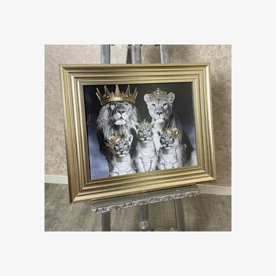 Pagazzi Lion Royal Family Wall Art with Champagne Gold Frame
