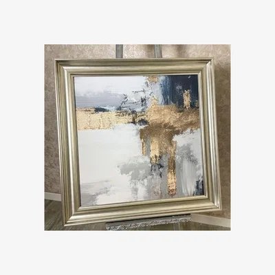 Pagazzi 70cm Gold and White Abstract Wall Art with Champagne Gold Frame