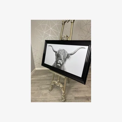 Pagazzi Angus Cow Wall Art with Black Frame 100x50cm