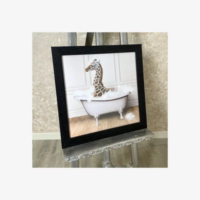 Pagazzi Giraffe in the Tub Wall Art with Black Frame
