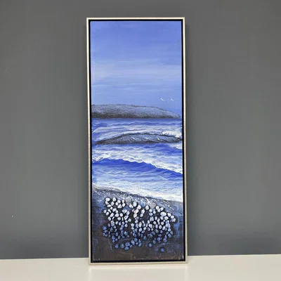Pagazzi Beach Shells 1 Painted Canvas with Silver Frame 40x100