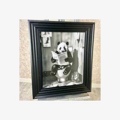 Pagazzi Panda on the Lavatory Liquid Artwork with Black Frame