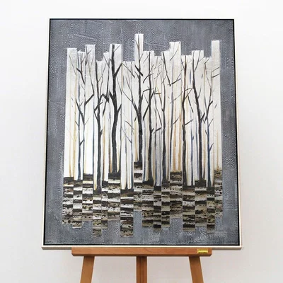 Pagazzi Linear Birch Silver Canvas with Brushed Silver Frame 80x100cm