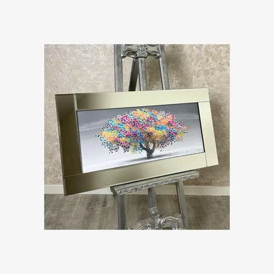 Pagazzi Rainbow Blossom Artwork with Silver Mirror Frame