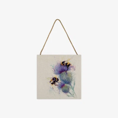 Pagazzi Bees on Thistle Small Wooden Hanging Block