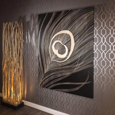 Quatropi Large Wall Art Artwork Hand Carved Wood Black Oak Feather 1.6x 1.2mtr