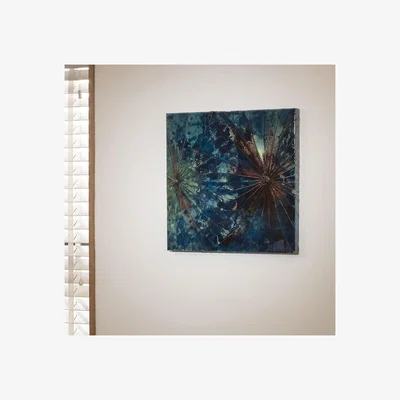 Quatropi Square Lotus Framed Wall Artwork Blue & Brown 50x50cm