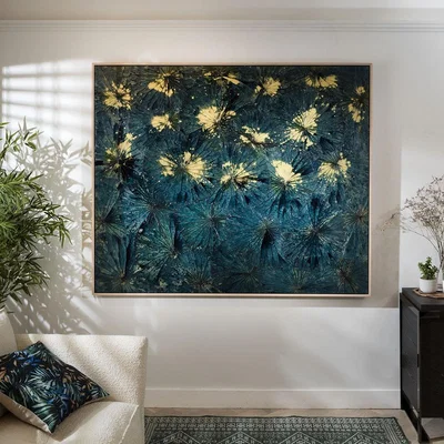 Quatropi Quatropi Wall Art - Large Hand Painted Green & Blue Wall Decor - 180x150cm