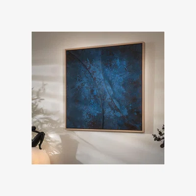 Quatropi Square Abstract Framed Wall Artwork Blue & Black 80x80cm